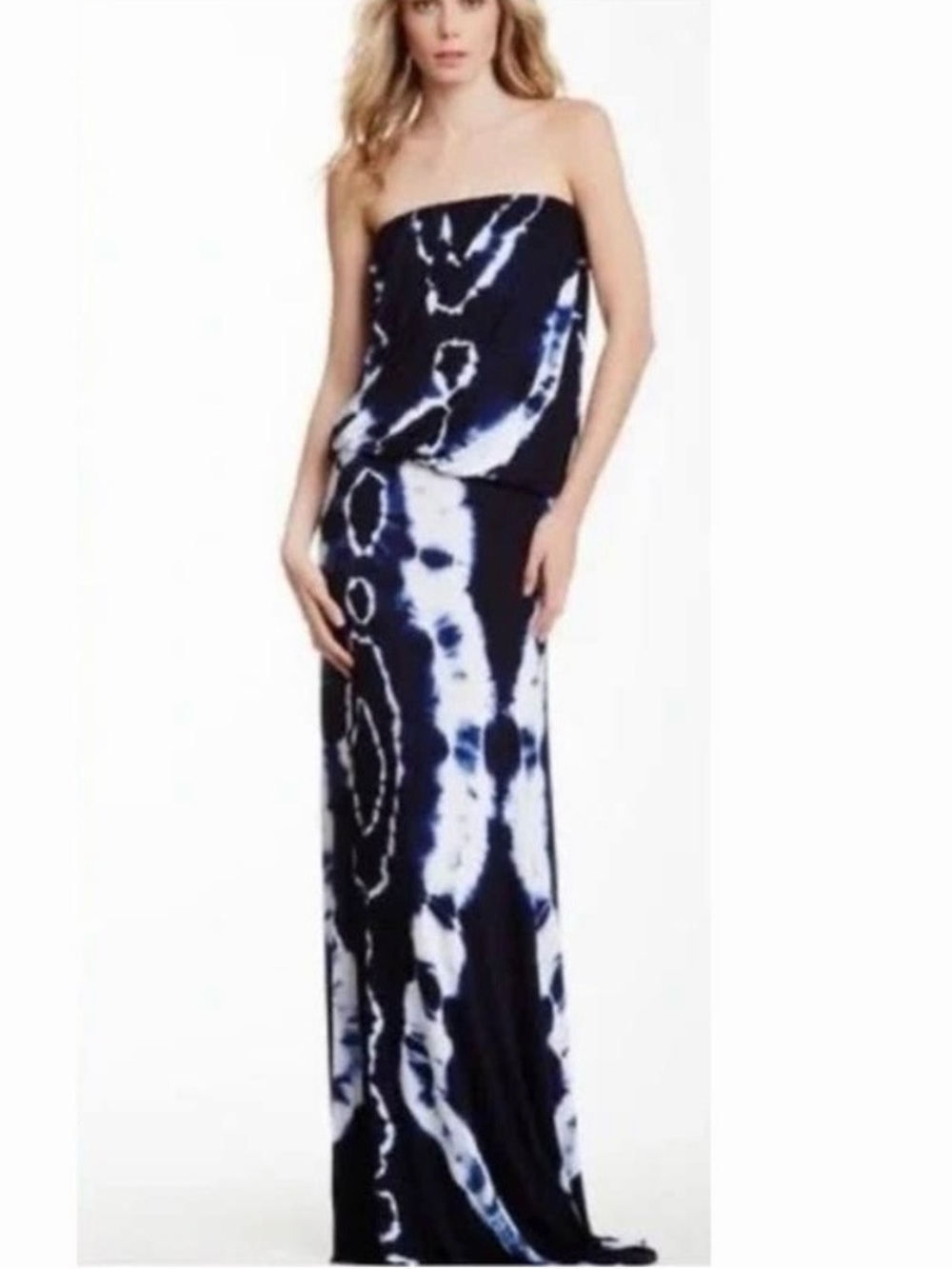 Young Fabulous & Broke Sydney Strapless Maxi Dress Blue/White Tie Dye Sz S
